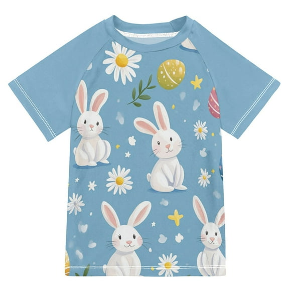 FORMRS Boys Rash Guard with Short Sleeves UPF 50  Swim Shirts Sizes 3-12T, Cartoon Easter Bunnies