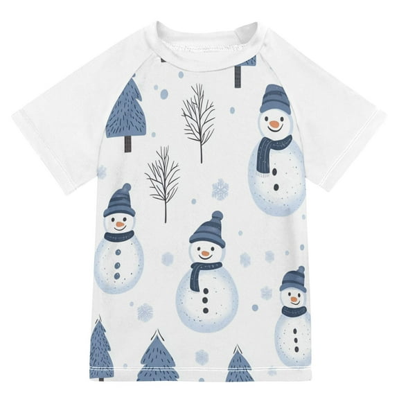 FORMRS Boys Rash Guard with Short Sleeves UPF 50  Swim Shirts Sizes 3-12T, Cartoon Snowmen