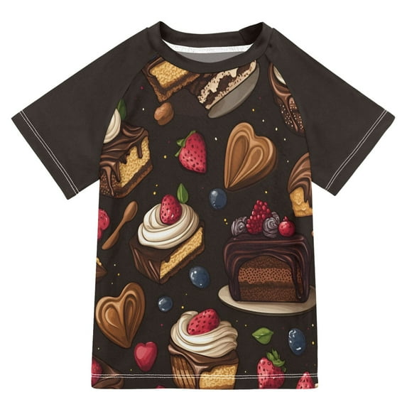FORMRS Boys Rash Guard with Short Sleeves UPF 50+ Swim Shirts Sizes 3-12T, Chocolate Cakes