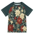 thumbnail image 1 of FORMRS Boys Rash Guard Short Sleeves Swim Shirt Quick Dry UPF 50+ Sun Protection, Sizes 3-12T, Christmas Blooms, 1 of 6