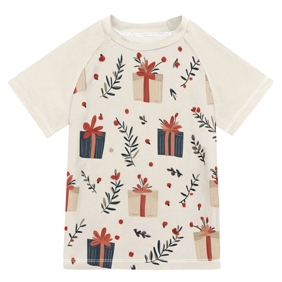 FORMRS Boys Rash Guard with Short Sleeves UPF 50 Swim Shirts Sizes 3-12T, Christmas Gift Pattern