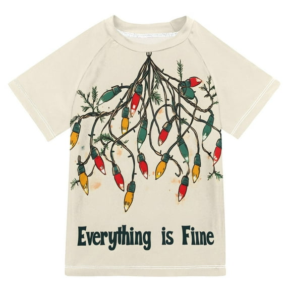 FORMRS Boys Rash Guard with Short Sleeves UPF 50+ Swim Shirts Sizes 3-12T, Christmas Light