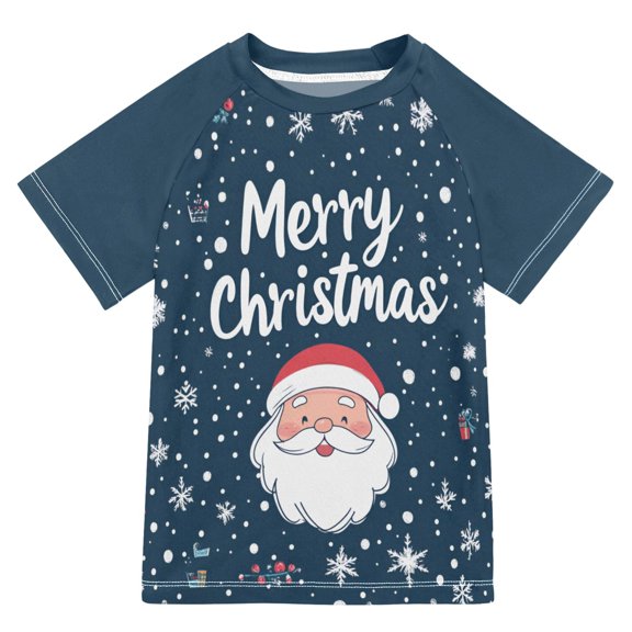 FORMRS Boys Rash Guard with Short Sleeves UPF 50  Swim Shirts Sizes 3-12T, Christmas Santa