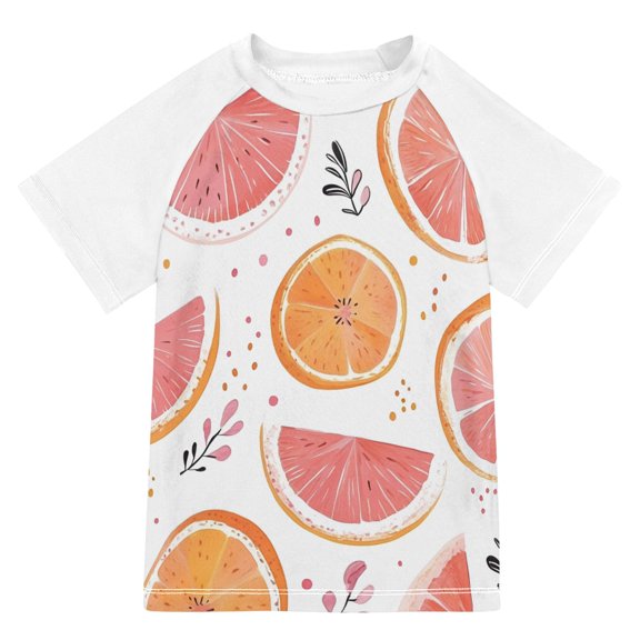 FORMRS Boys Rash Guard with Short Sleeves UPF 50  Swim Shirts Sizes 3-12T, Citrus Slice