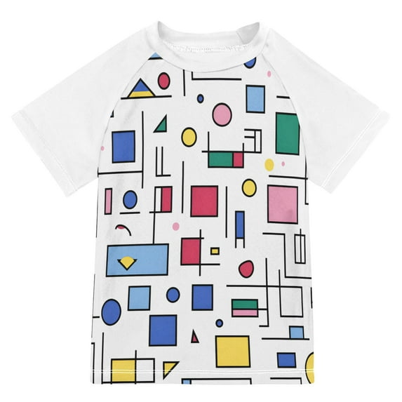FORMRS Boys Rash Guard with Short Sleeves UPF 50+ Swim Shirts Sizes 3-12T, Colorful Cartoon Graphic