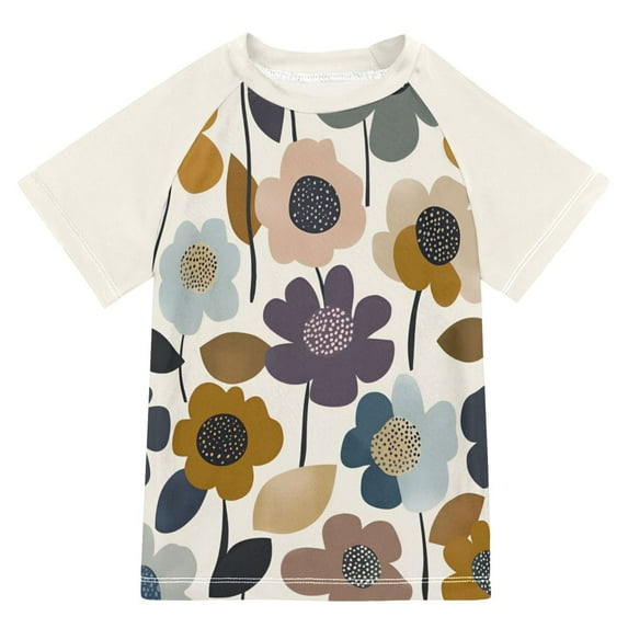 FORMRS Boys Rash Guard with Short Sleeves UPF 50+ Swim Shirts Sizes 3-12T, Colorful Floral