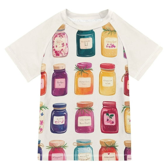 FORMRS Boys Rash Guard with Short Sleeves UPF 50  Swim Shirts Sizes 3-12T, Colorful Jam