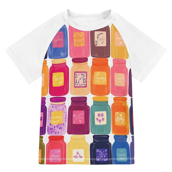 FORMRS Boys Rash Guard with Short Sleeves UPF 50  Swim Shirts Sizes 3-12T, Colorful Jars