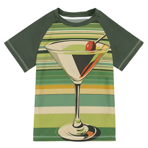 FORMRS Boys Rash Guard with Short Sleeves UPF 50  Swim Shirts Sizes 3-12T, Colorful Martini