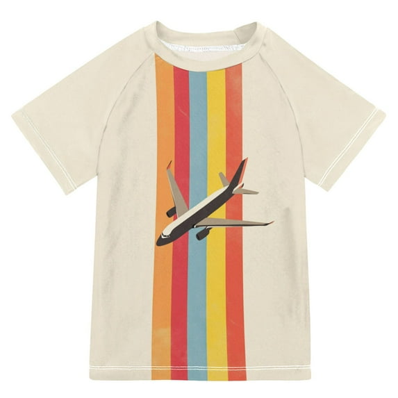 FORMRS Boys Rash Guard with Short Sleeves UPF 50+ Swim Shirts Sizes 3-12T, Colorful Plane