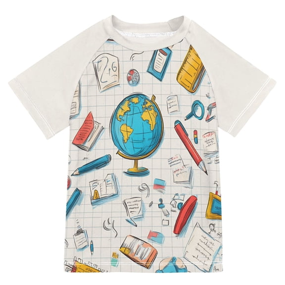 FORMRS Boys Rash Guard with Short Sleeves UPF 50  Swim Shirts Sizes 3-12T, Colorful School