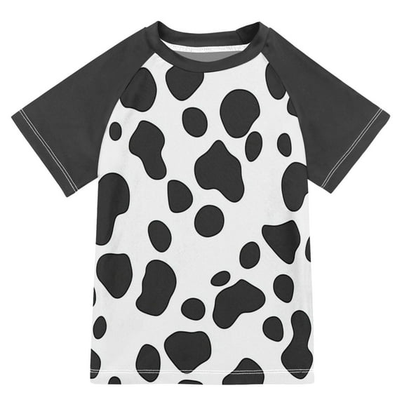 FORMRS Boys Rash Guard with Short Sleeves UPF 50+ Swim Shirts Sizes 3-12T, Cow Spots