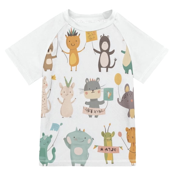 FORMRS Boys Rash Guard Short Sleeves Swim Shirt Quick Dry UPF 50+ Sun Protection, Sizes 3-12T, Cute Animal