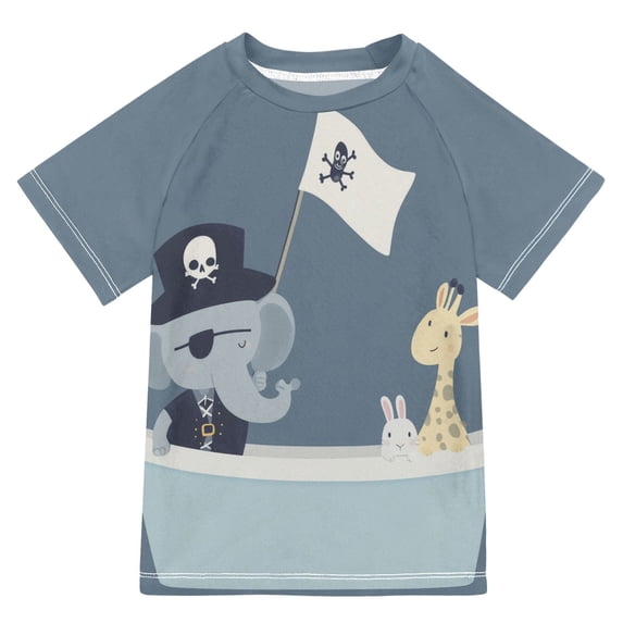 FORMRS Boys Rash Guard Short Sleeves Swim Shirt Quick Dry UPF 50+ Sun Protection, Sizes 3-12T, Cute Animals