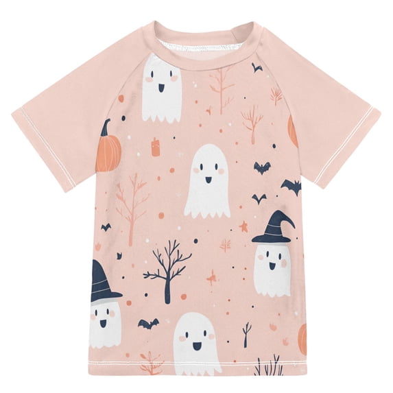 FORMRS Boys Rash Guard Short Sleeves Swim Shirt Quick Dry UPF 50+ Sun Protection, Sizes 3-12T, Cute Cartoon Halloween