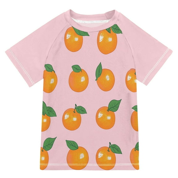 FORMRS Boys Rash Guard with Short Sleeves UPF 50+ Swim Shirts Sizes 3-12T, Cute Oranges