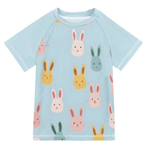 FORMRS Boys Rash Guard with Short Sleeves UPF 50 Swim Shirts Sizes 3-12T, Cute Rabbits