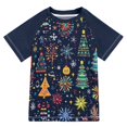 thumbnail image 1 of FORMRS Boys Rash Guard Short Sleeves Swim Shirt Quick Dry UPF 50+ Sun Protection, Sizes 3-12T, Dark Blue Christmas, 1 of 6