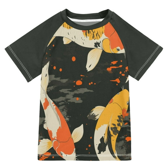 FORMRS Boys Rash Guard with Short Sleeves UPF 50  Swim Shirts Sizes 3-12T, Fish Pattern