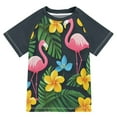 thumbnail image 1 of FORMRS Boys Rash Guard Short Sleeves Swim Shirt Quick Dry UPF 50+ Sun Protection, Sizes 3-12T, Flamingo Floral Pattern, 1 of 6