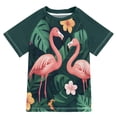 thumbnail image 1 of FORMRS Boys Rash Guard Short Sleeves Swim Shirt Quick Dry UPF 50+ Sun Protection, Sizes 3-12T, Flamingo Leaves Pattern, 1 of 6