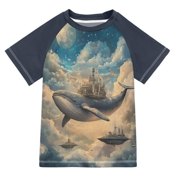 FORMRS Boys Rash Guard with Short Sleeves UPF 50+ Swim Shirts Sizes 3-12T, Floating Whale