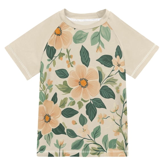 FORMRS Boys Rash Guard with Short Sleeves UPF 50 Swim Shirts Sizes 3-12T, Floral Design