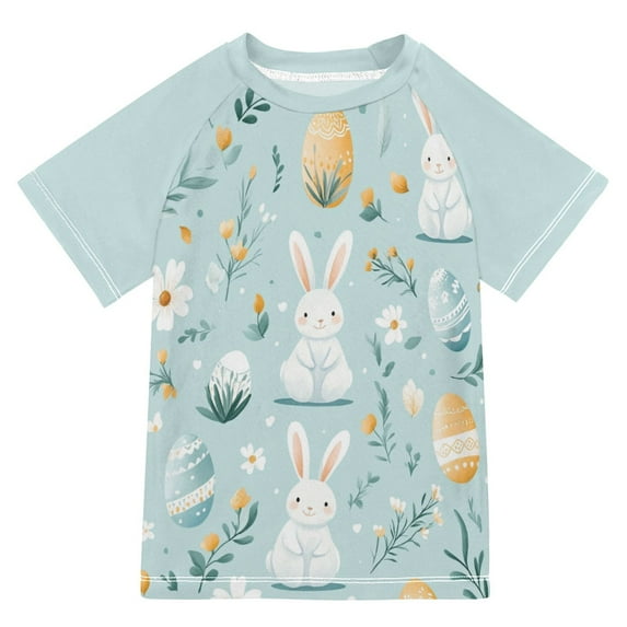 FORMRS Boys Rash Guard with Short Sleeves UPF 50+ Swim Shirts Sizes 3-12T, Floral Easter