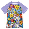 thumbnail image 1 of FORMRS Boys Rash Guard Short Sleeves Swim Shirt Quick Dry UPF 50+ Sun Protection, Sizes 3-12T, Floral Fiesta, 1 of 6