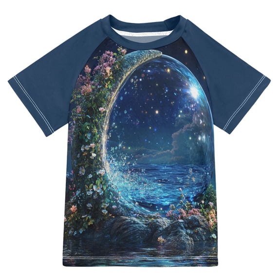 FORMRS Boys Rash Guard with Short Sleeves UPF 50+ Swim Shirts Sizes 3-12T, Floral Occean