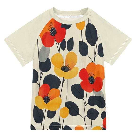 FORMRS Boys Rash Guard with Short Sleeves UPF 50  Swim Shirts Sizes 3-12T, Floral Pattern