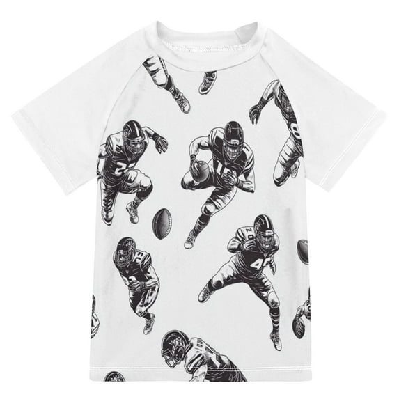FORMRS Boys Rash Guard Short Sleeves Swim Shirt Quick Dry UPF 50+ Sun Protection, Sizes 3-12T, Football Player Pattern