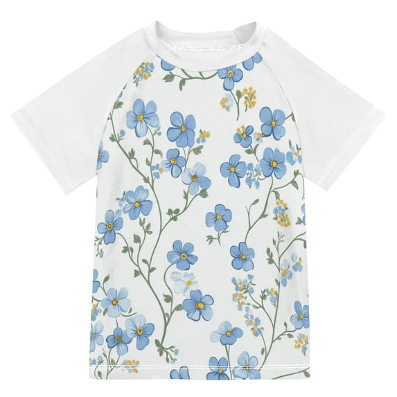 FORMRS Boys Rash Guard with Short Sleeves UPF 50+ Swim Shirts Sizes 3-12T, Forget Me Not