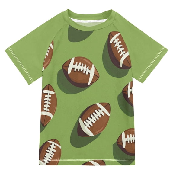 FORMRS Boys Rash Guard Short Sleeves Swim Shirt Quick Dry UPF 50+ Sun Protection, Sizes 3-12T, Game Day Footballs