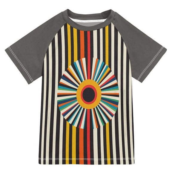 FORMRS Boys Rash Guard with Short Sleeves UPF 50  Swim Shirts Sizes 3-12T, Geometric Stripes