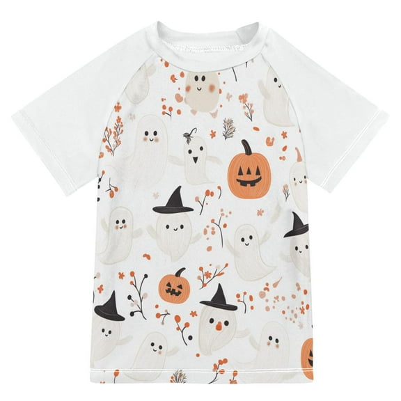 FORMRS Boys Rash Guard with Short Sleeves UPF 50+ Swim Shirts Sizes 3-12T, Ghost Design