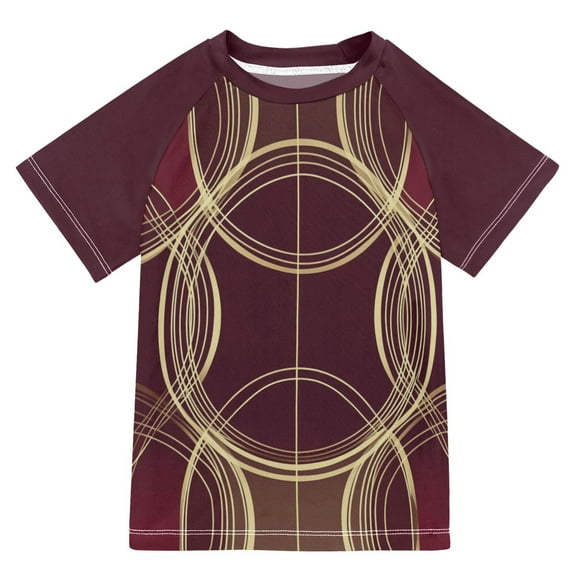 FORMRS Boys Rash Guard with Short Sleeves UPF 50 Swim Shirts Sizes 3-12T, Gold Abstract Pattern