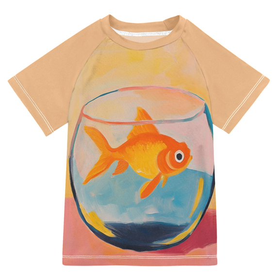FORMRS Boys Rash Guard Short Sleeves Swim Shirt Quick Dry UPF 50+ Sun Protection, Sizes 3-12T, Goldfish