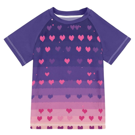 FORMRS Boys Rash Guard Short Sleeves Swim Shirt Quick Dry UPF 50+ Sun Protection, Sizes 3-12T, Gradient Love