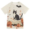 thumbnail image 1 of FORMRS Boys Rash Guard with Short Sleeves UPF 50+ Swim Shirts Sizes 3-12T, Gray Cartoon Halloween Cat, 1 of 6