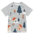 thumbnail image 1 of FORMRS Boys Rash Guard with Short Sleeves UPF 50+ Swim Shirts Sizes 3-12T, Gray Cartoon Houses, 1 of 6