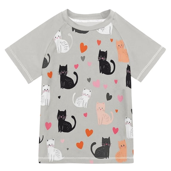 FORMRS Boys Rash Guard Short Sleeves Swim Shirt Quick Dry UPF 50+ Sun Protection, Sizes 3-12T, Gray Cartoon Pattern