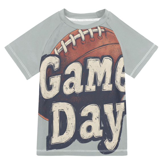 FORMRS Boys Rash Guard Short Sleeves Swim Shirt Quick Dry UPF 50+ Sun Protection, Sizes 3-12T, Gray Game Day