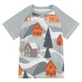 thumbnail image 1 of FORMRS Boys Rash Guard with Short Sleeves UPF 50+ Swim Shirts Sizes 3-12T, Gray Snow Houses, 1 of 6