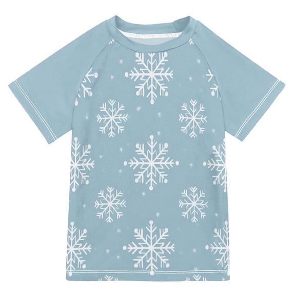 FORMRS Boys Rash Guard Short Sleeves Swim Shirt Quick Dry UPF 50+ Sun Protection, Sizes 3-12T, Gray Snowflake