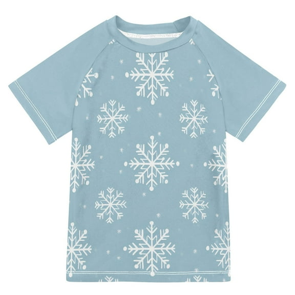 FORMRS Boys Rash Guard with Short Sleeves UPF 50  Swim Shirts Sizes 3-12T, Gray Snowflake