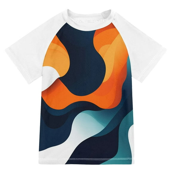 FORMRS Boys Rash Guard with Short Sleeves UPF 50  Swim Shirts Sizes 3-12T, Green Abstract Wavy