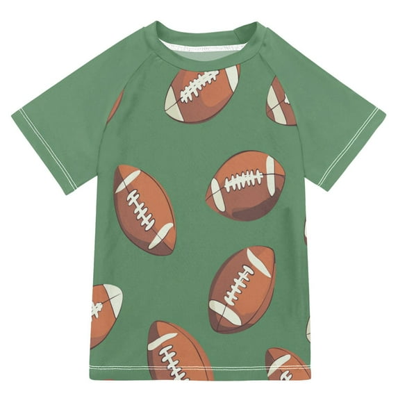 FORMRS Boys Rash Guard with Short Sleeves UPF 50+ Swim Shirts Sizes 3-12T, Green American Footballs