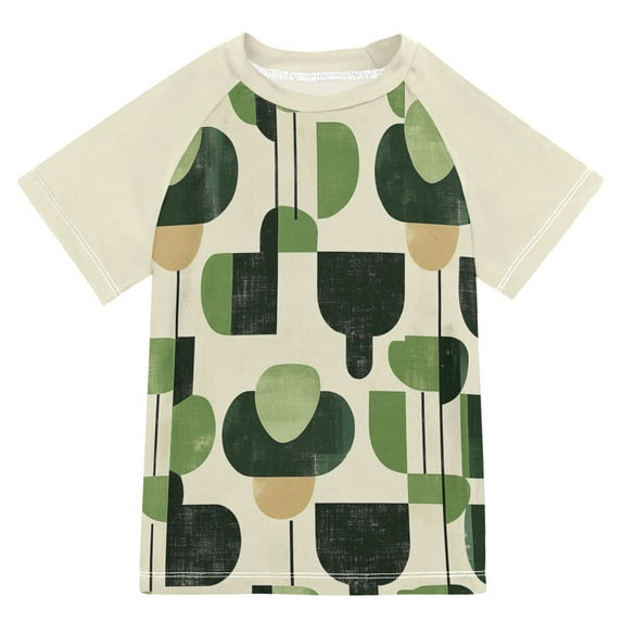 FORMRS Boys Rash Guard with Short Sleeves UPF 50+ Swim Shirts Sizes 3-12T, Green Circle