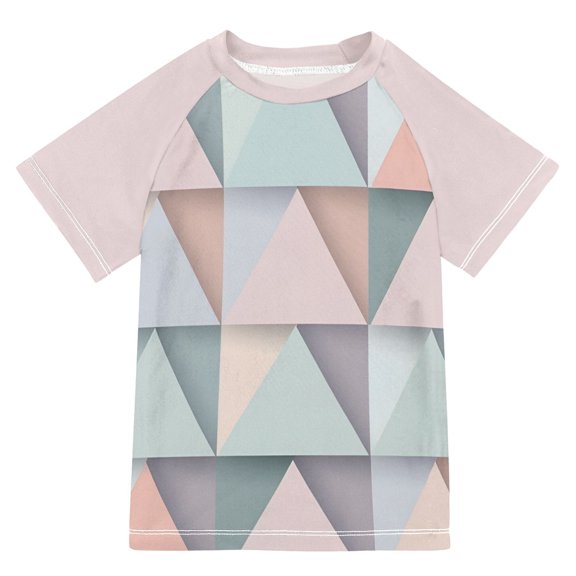 FORMRS Boys Rash Guard with Short Sleeves UPF 50  Swim Shirts Sizes 3-12T, Green Geometric